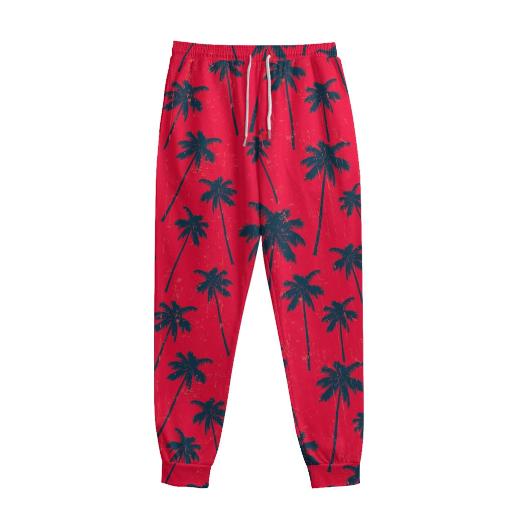 Black Red Palm Tree Pattern Print Sweatpants