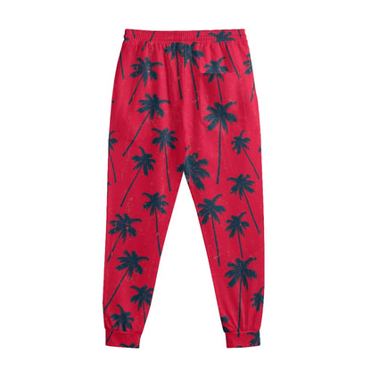 Black Red Palm Tree Pattern Print Sweatpants