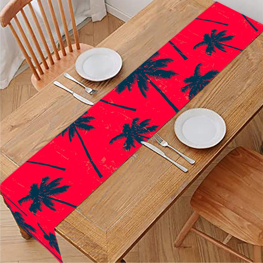 Black Red Palm Tree Pattern Print Table Runner