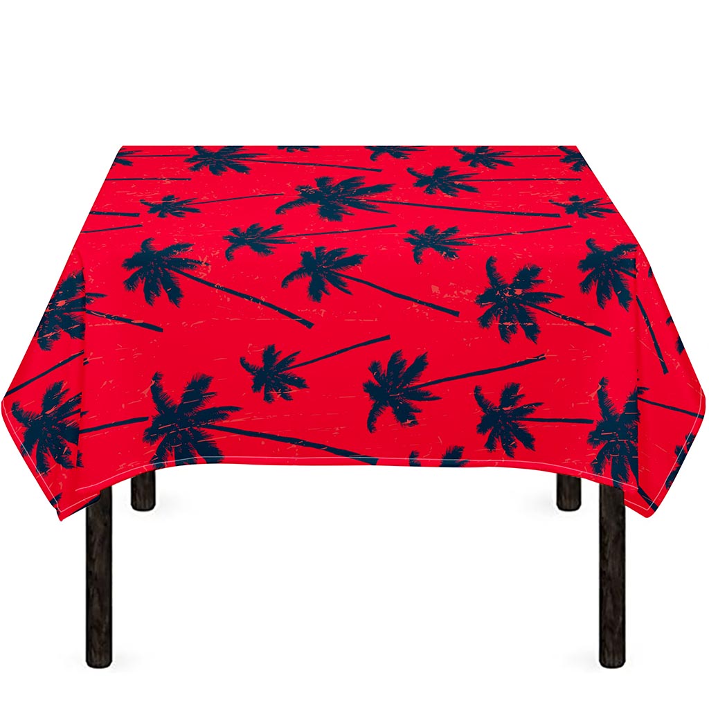 Black Red Palm Tree Pattern Print Tablecloth