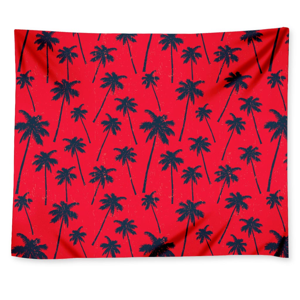 Black Red Palm Tree Pattern Print Tapestry