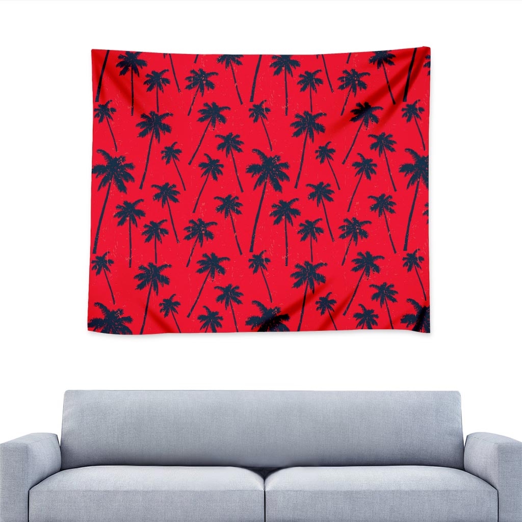 Black Red Palm Tree Pattern Print Tapestry