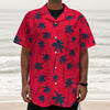 Black Red Palm Tree Pattern Print Textured Short Sleeve Shirt