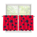 Black Red Palm Tree Pattern Print Tier Curtains