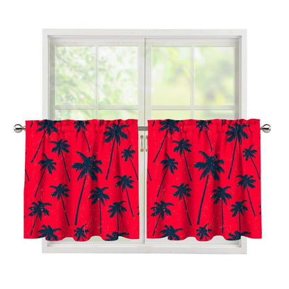 Black Red Palm Tree Pattern Print Tier Curtains