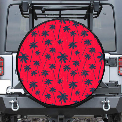 Black Red Palm Tree Pattern Print Tire Cover