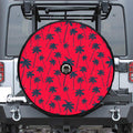 Black Red Palm Tree Pattern Print Tire Cover With Camera Hole