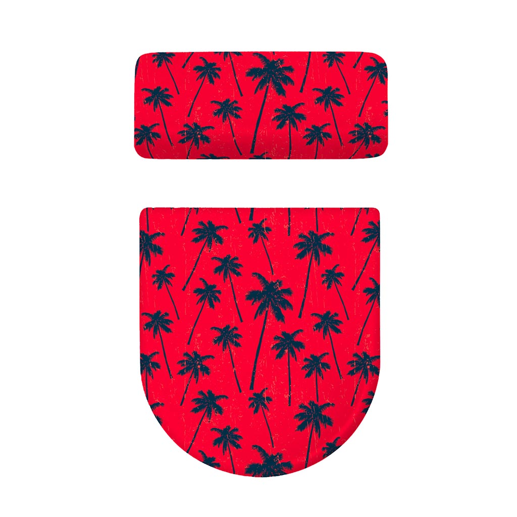 Black Red Palm Tree Pattern Print Toilet Lid And Tank Cover Set