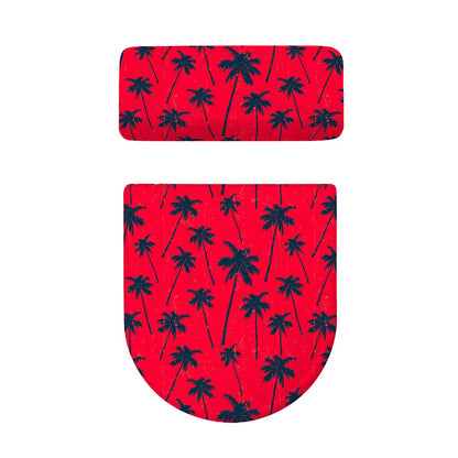 Black Red Palm Tree Pattern Print Toilet Lid And Tank Cover Set