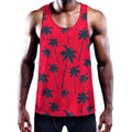 Black Red Palm Tree Pattern Print Men's Workout Tank Top