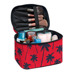 Black Red Palm Tree Pattern Print Travel Makeup Bag