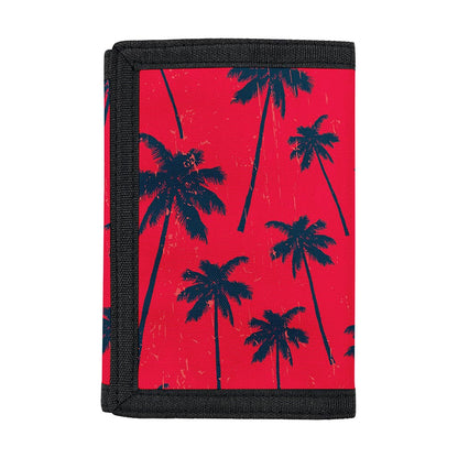 Black Red Palm Tree Pattern Print Trifold Wallet