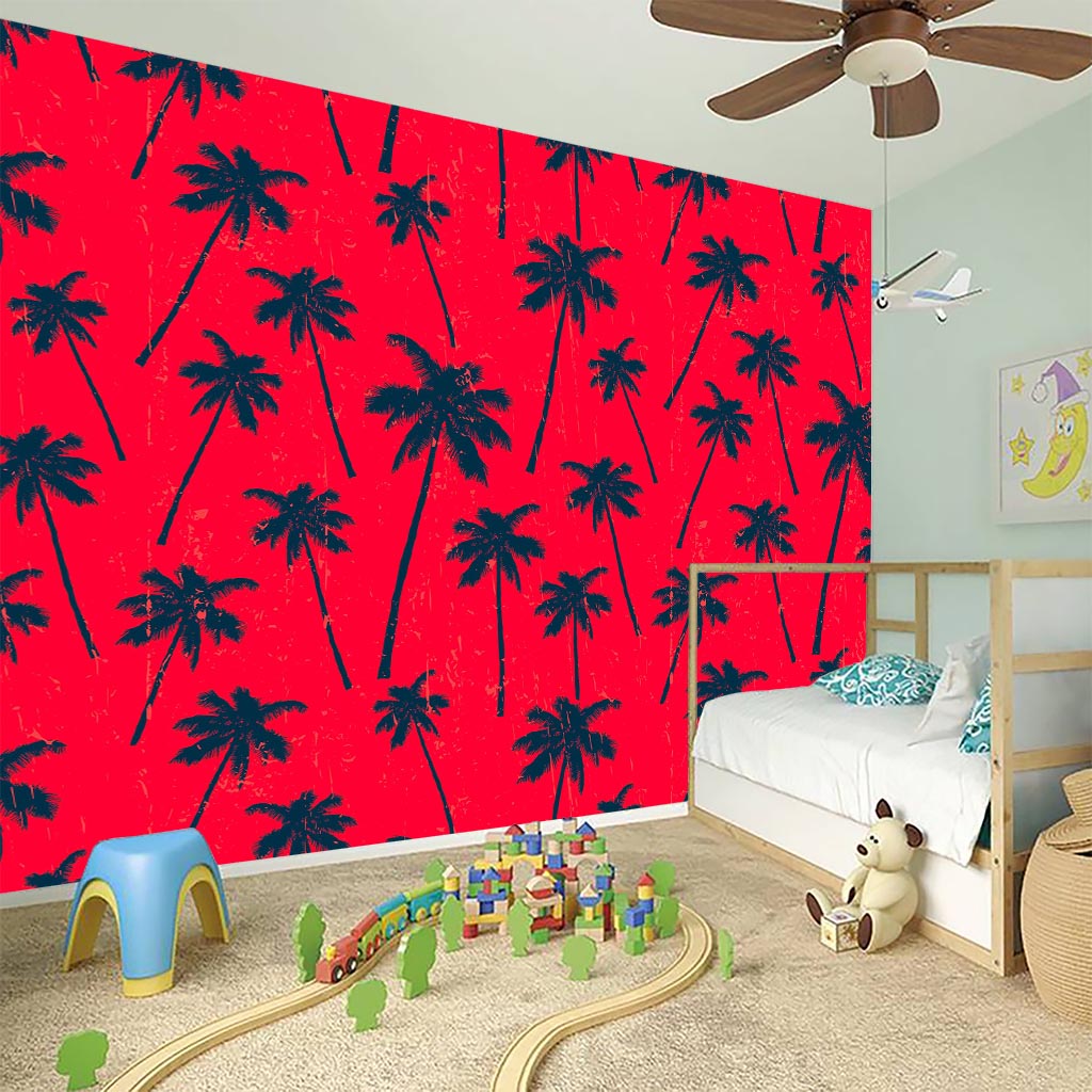 Black Red Palm Tree Pattern Print Wall Sticker