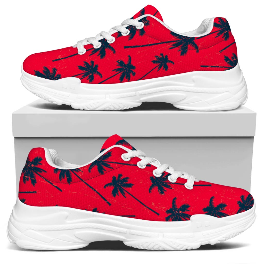 Black Red Palm Tree Pattern Print White Chunky Shoes