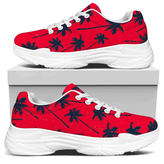 Black Red Palm Tree Pattern Print White Chunky Shoes