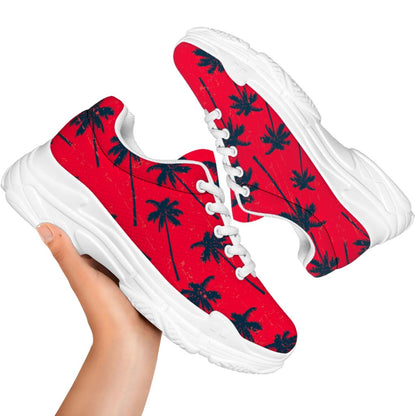 Black Red Palm Tree Pattern Print White Chunky Shoes