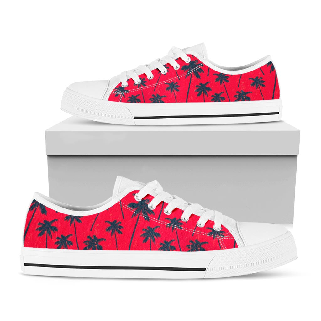Black Red Palm Tree Pattern Print White Low Top Sneakers