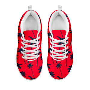 Black Red Palm Tree Pattern Print White Running Shoes