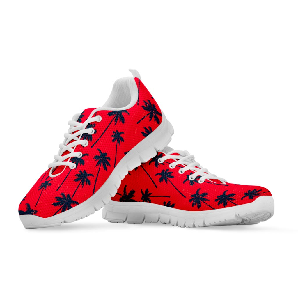 Black Red Palm Tree Pattern Print White Running Shoes