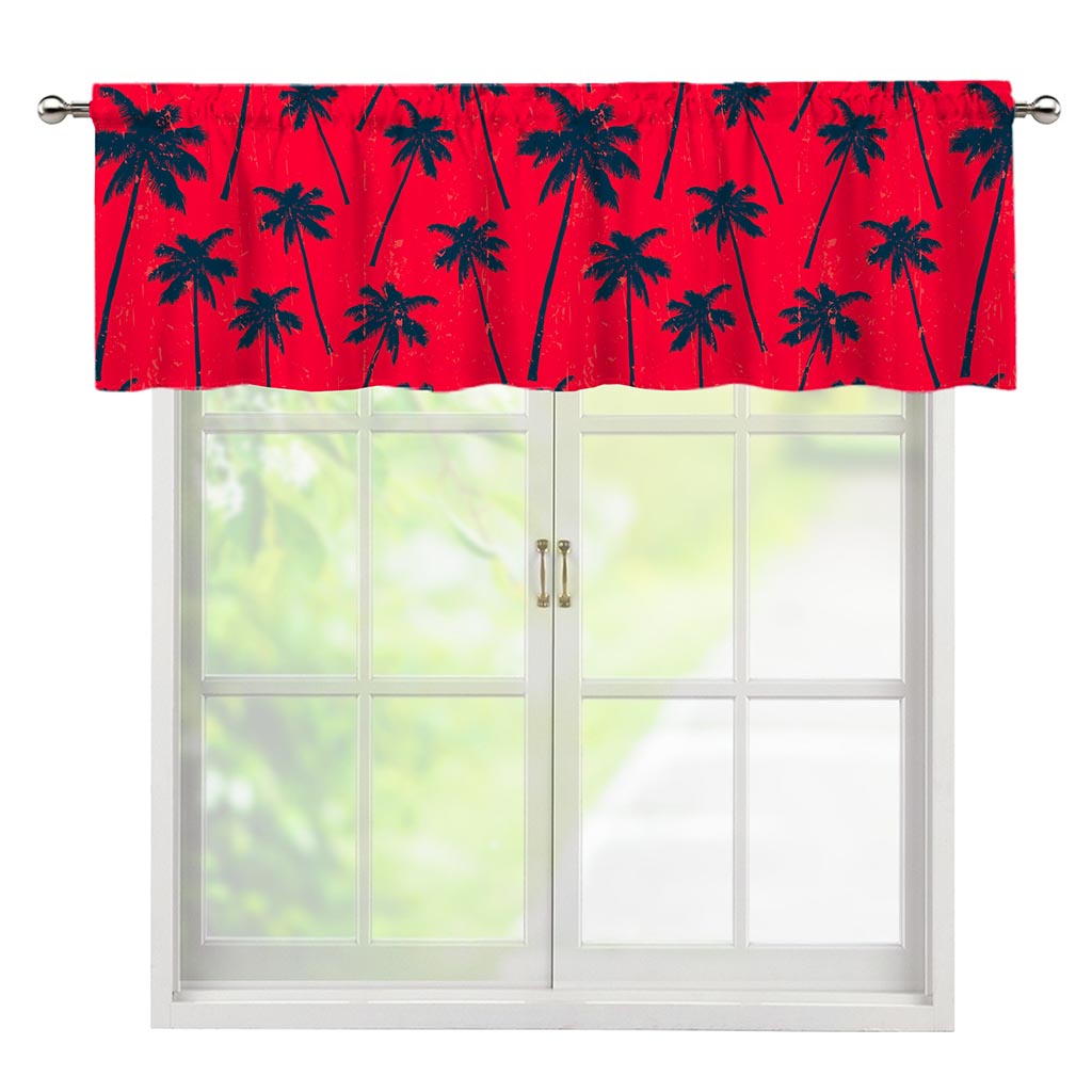Black Red Palm Tree Pattern Print Window Valance