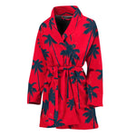 Black Red Palm Tree Pattern Print Women's Bathrobe