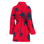 Black Red Palm Tree Pattern Print Women's Bathrobe