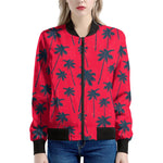 Black Red Palm Tree Pattern Print Women's Bomber Jacket