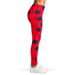 Black Red Palm Tree Pattern Print Women's Leggings