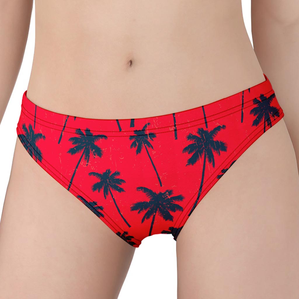 Black Red Palm Tree Pattern Print Women's Panties