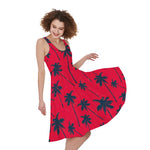 Black Red Palm Tree Pattern Print Women's Sleeveless Dress