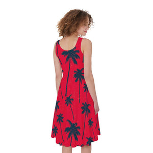 Black Red Palm Tree Pattern Print Women's Sleeveless Dress