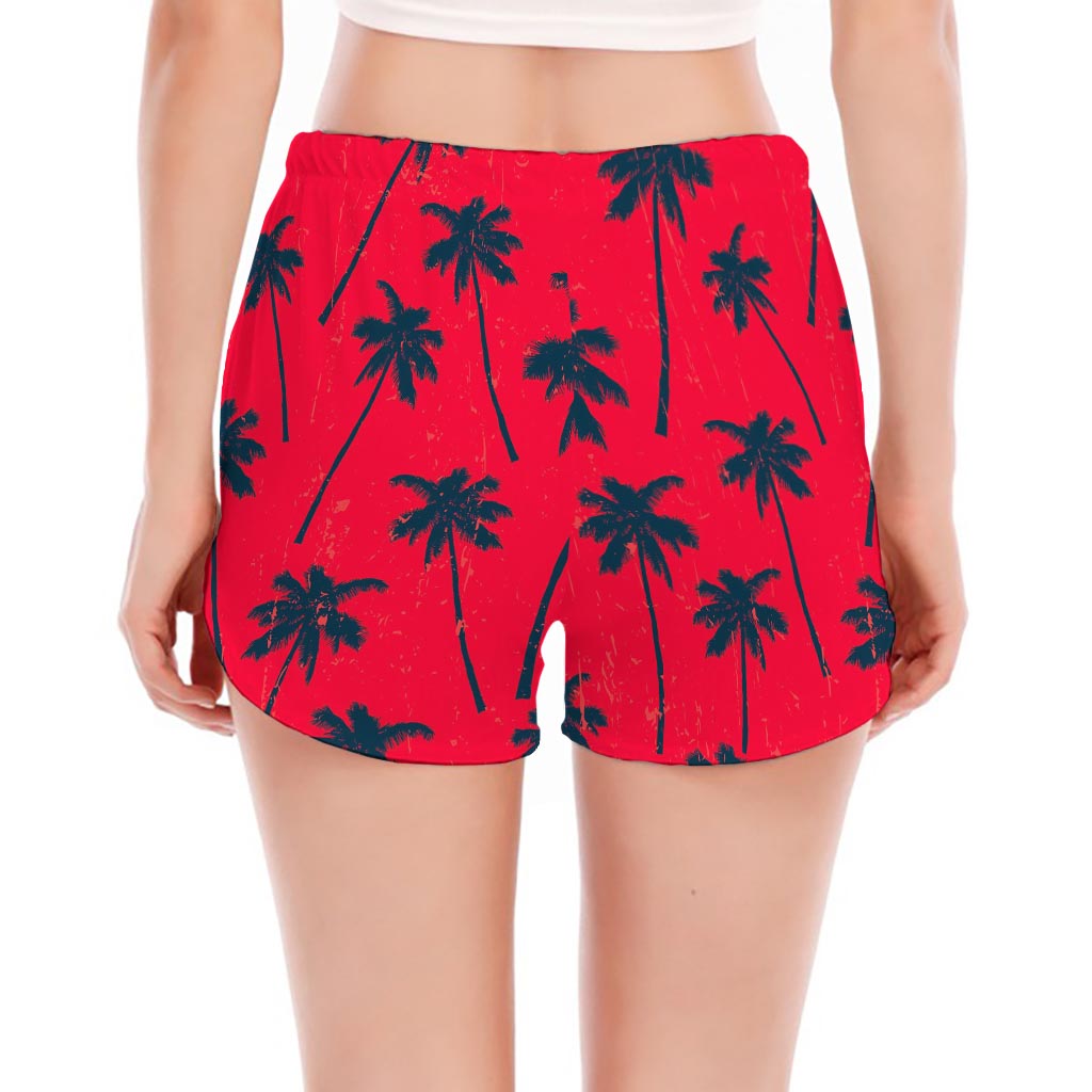 Black Red Palm Tree Pattern Print Women's Split Running Shorts