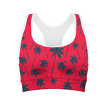 Black Red Palm Tree Pattern Print Women's Sports Bra