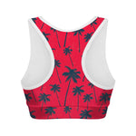 Black Red Palm Tree Pattern Print Women's Sports Bra