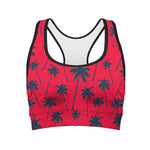 Black Red Palm Tree Pattern Print Women's Sports Bra