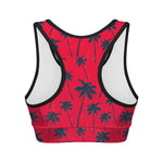 Black Red Palm Tree Pattern Print Women's Sports Bra