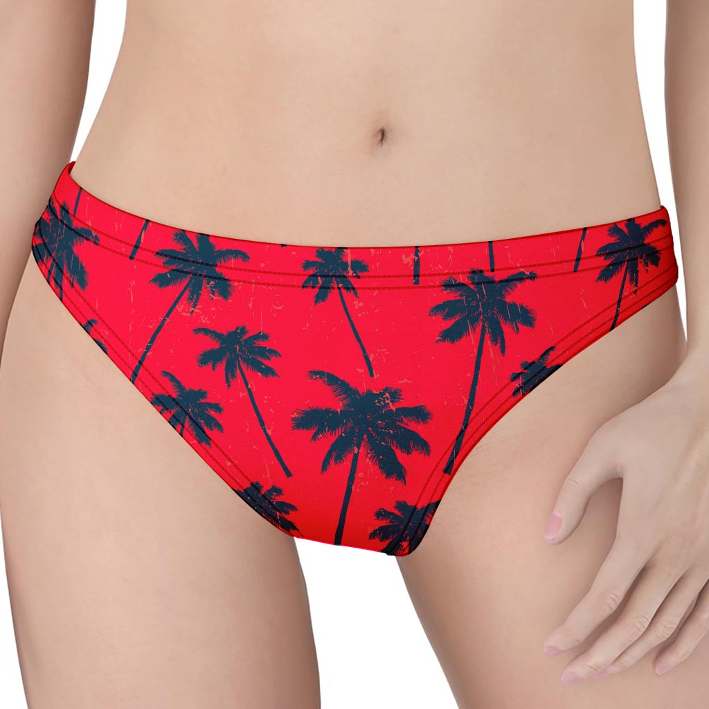 Black Red Palm Tree Pattern Print Women's Thong