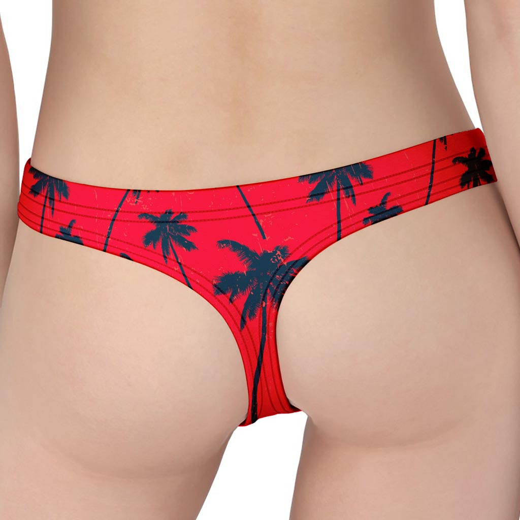 Black Red Palm Tree Pattern Print Women's Thong