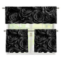Black Rose Print 3 Piece Kitchen Curtains