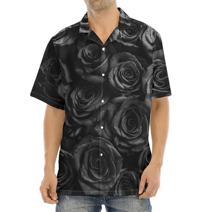 Black Rose Print Aloha Shirt