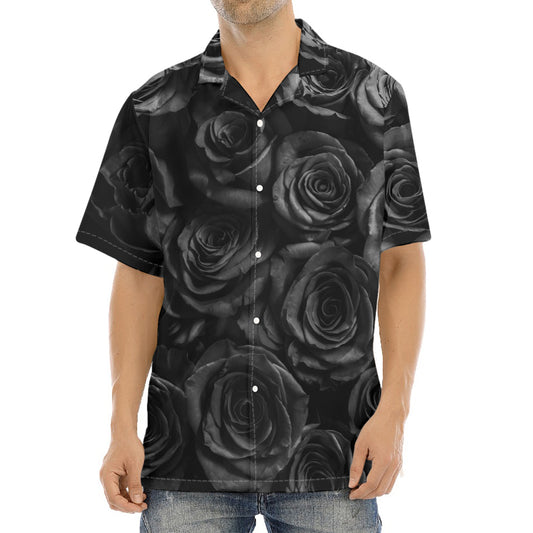 Black Rose Print Aloha Shirt