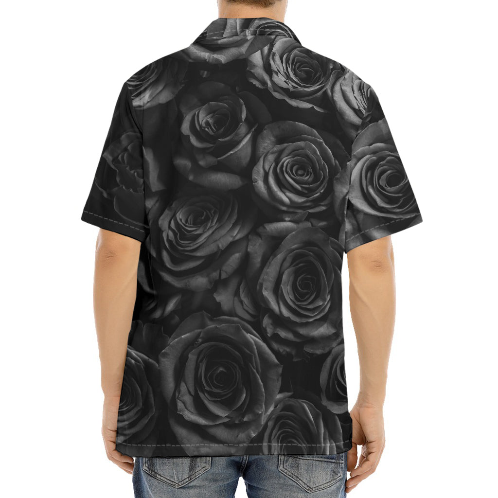 Black Rose Print Aloha Shirt