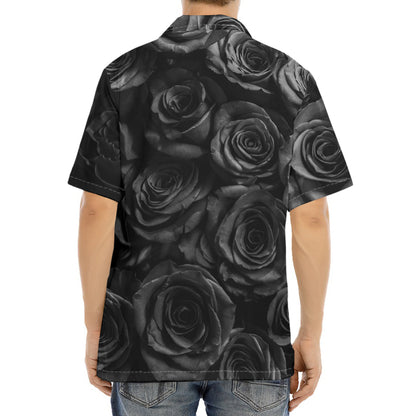 Black Rose Print Aloha Shirt