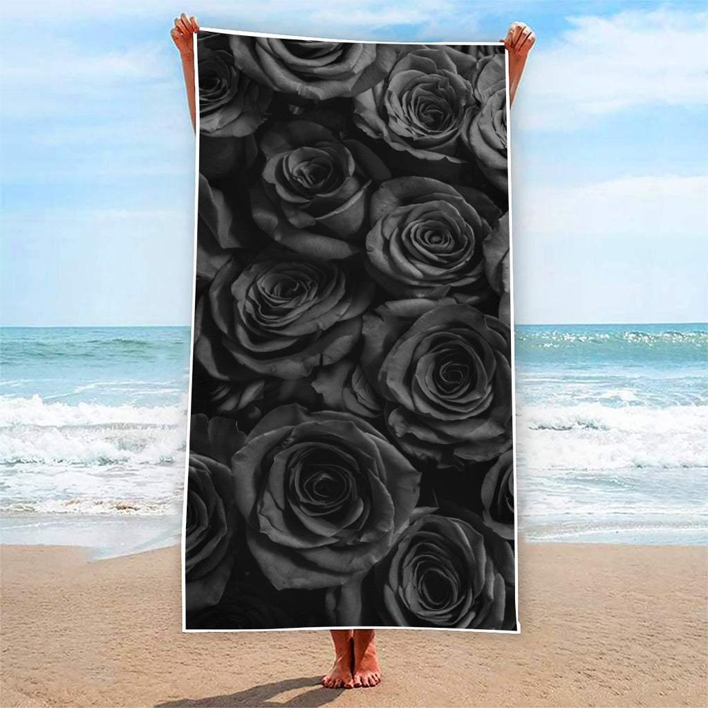 Black Rose Print Beach Towel
