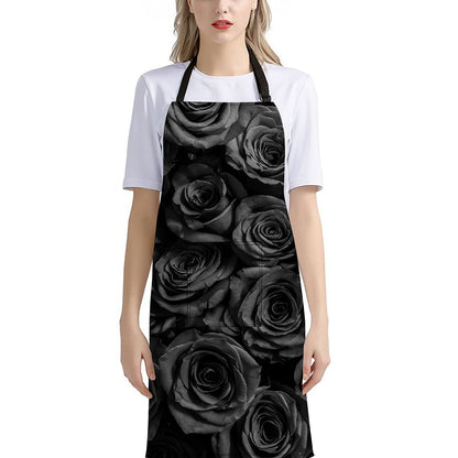 Black Rose Print Bib Apron With Pocket