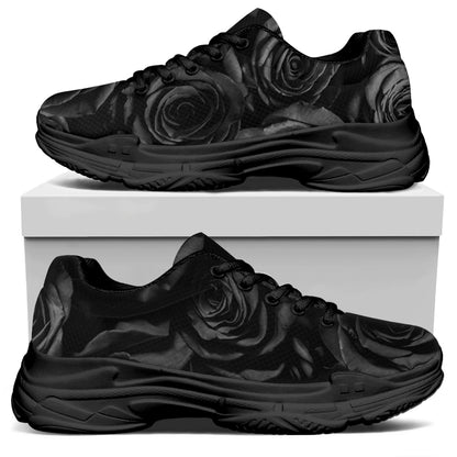 Black Rose Print Black Chunky Shoes