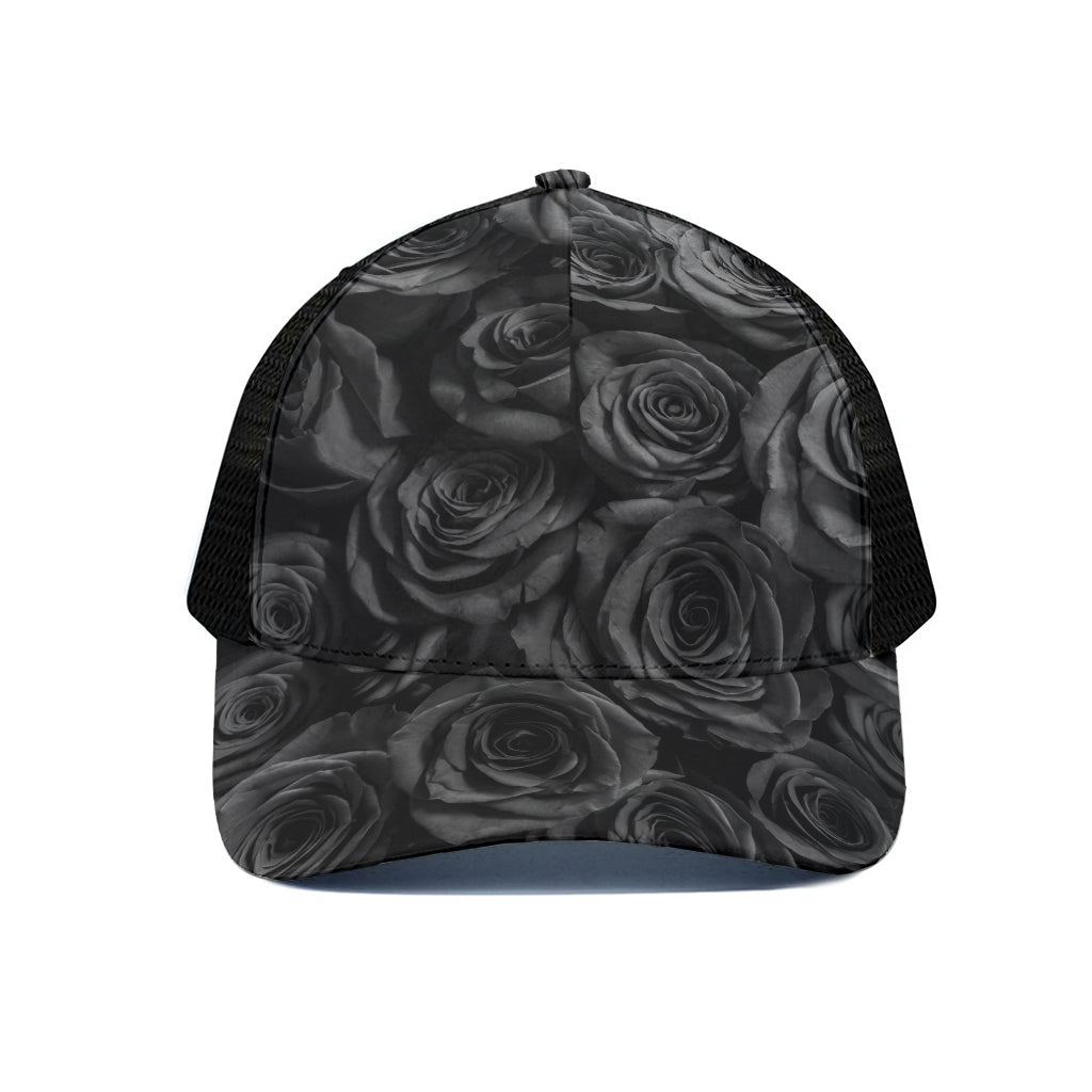Black Rose Print Black Mesh Trucker Cap