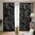 Black Rose Print Dimout Pencil Pleat Curtains