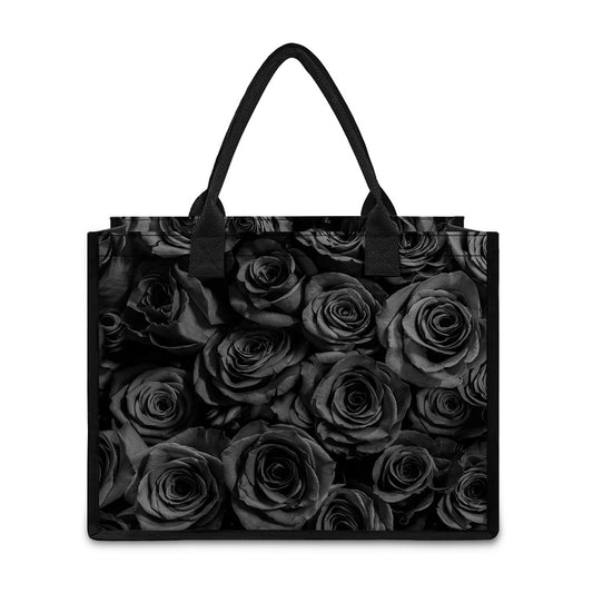 Black Rose Print Canvas Tote Bag