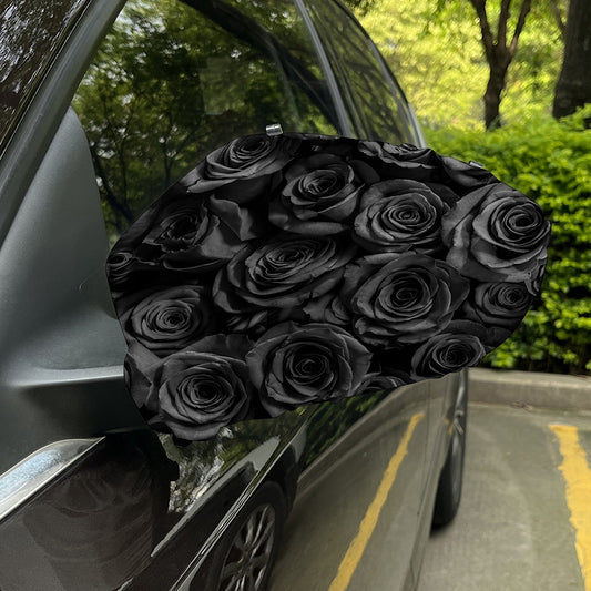 Black Rose Print Car Side Mirror Covers